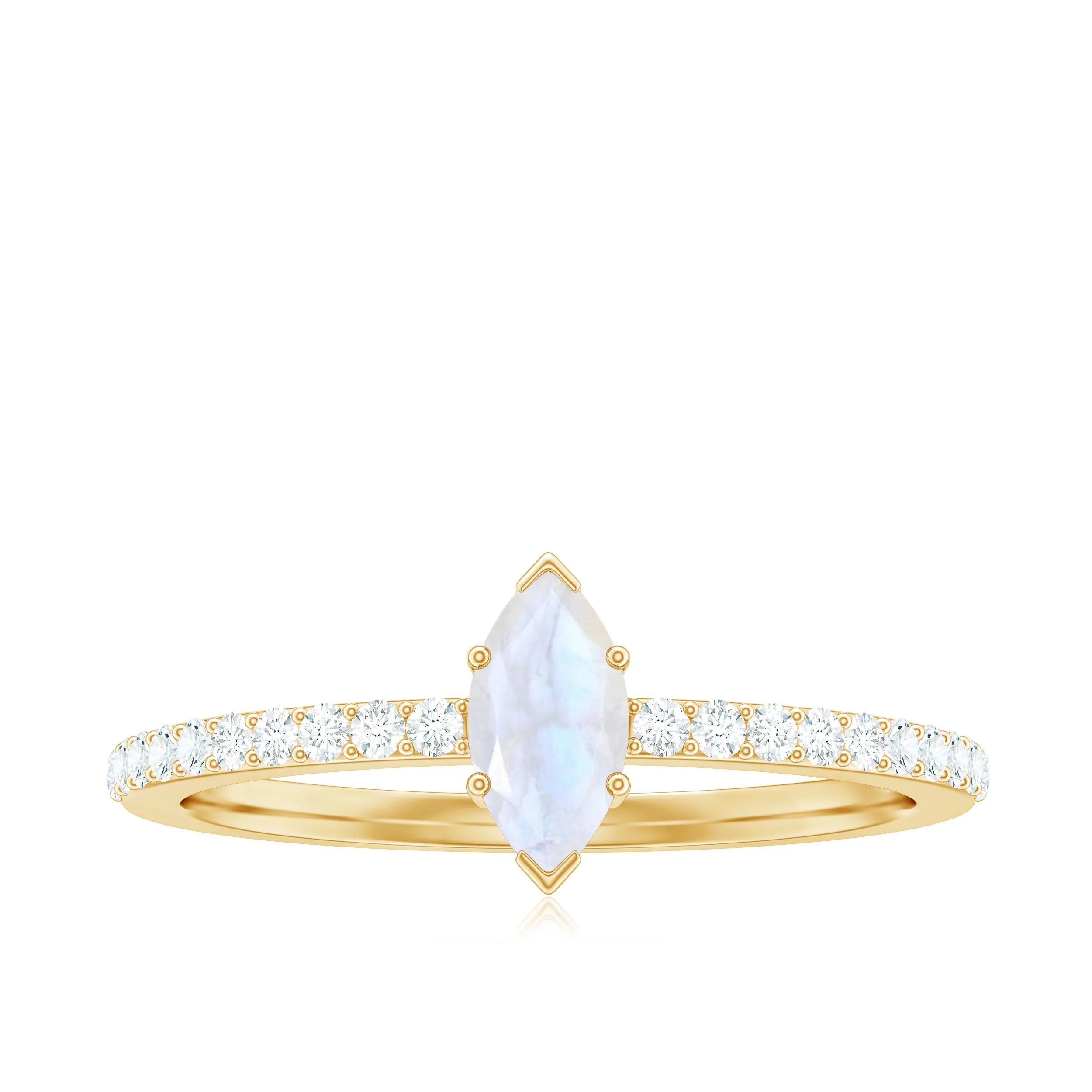 3/4 CT Minimal Marquise Cut Moonstone and Diamond Promise Ring