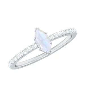 3/4 CT Minimal Marquise Cut Moonstone and Diamond Promise Ring