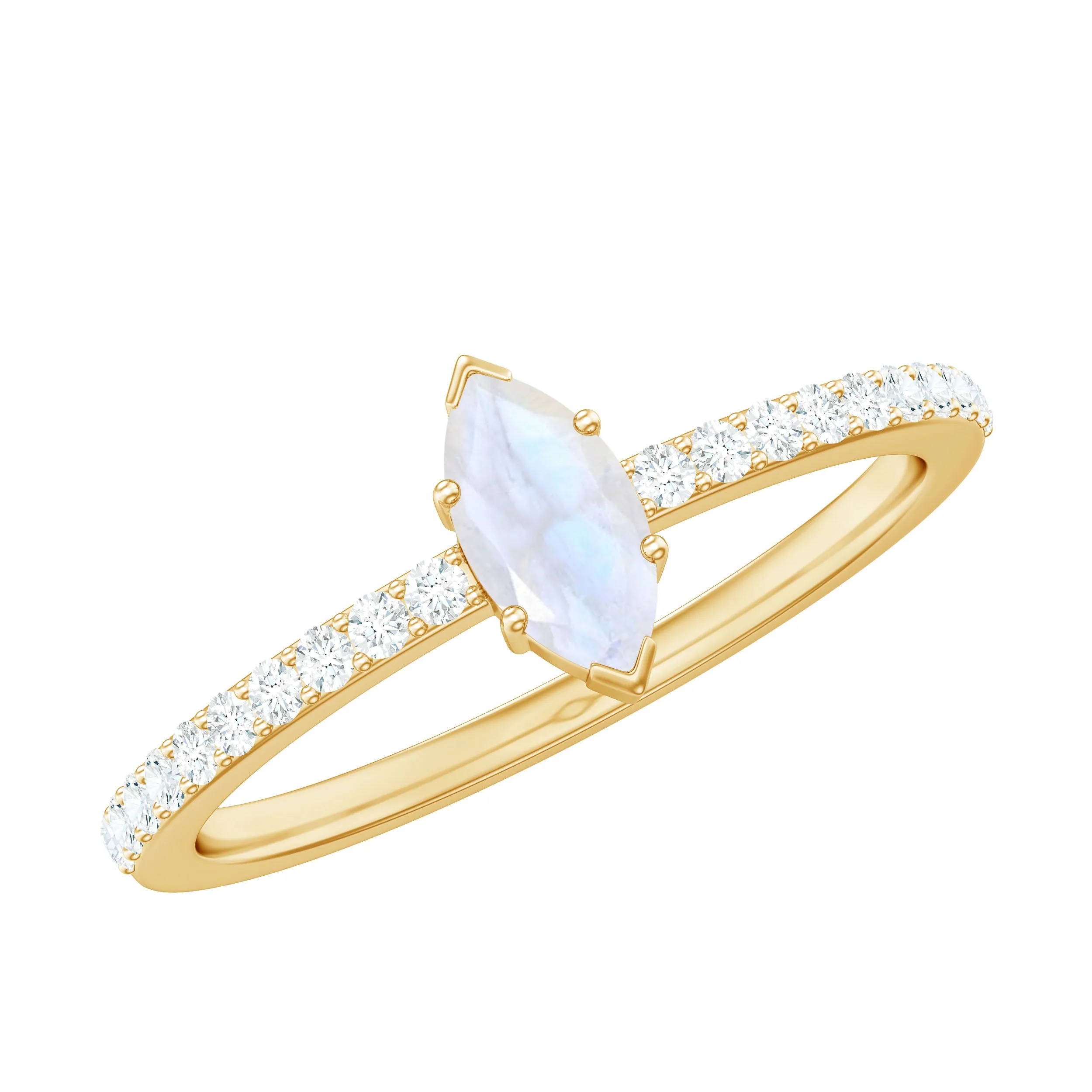 3/4 CT Minimal Marquise Cut Moonstone and Diamond Promise Ring