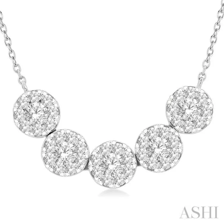 3/4 ctw 5-Stone Circular Mount Lovebright Round Cut Diamond Necklace in 14K White Gold