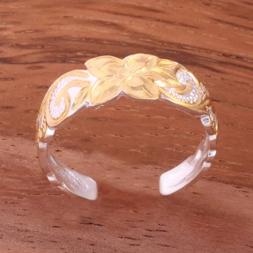 6mm Hawaiian Scroll Two Tone Yellow Gold Plated Cut Out Edge Toe Ring