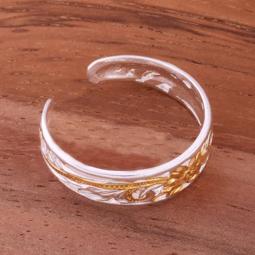 6mm Hawaiian Scroll Two Tone Yellow Gold Plated See Through Toe Ring