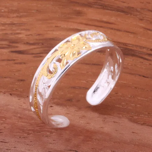 6mm Hawaiian Scroll Two Tone Yellow Gold Plated See Through Toe Ring