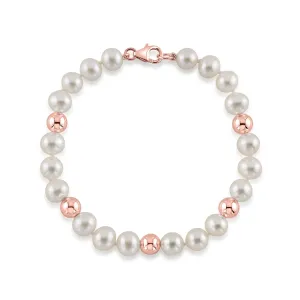 7.5-8.0mm White Freshwater and Rose Gold Cultured Pearl Corey Bracelet