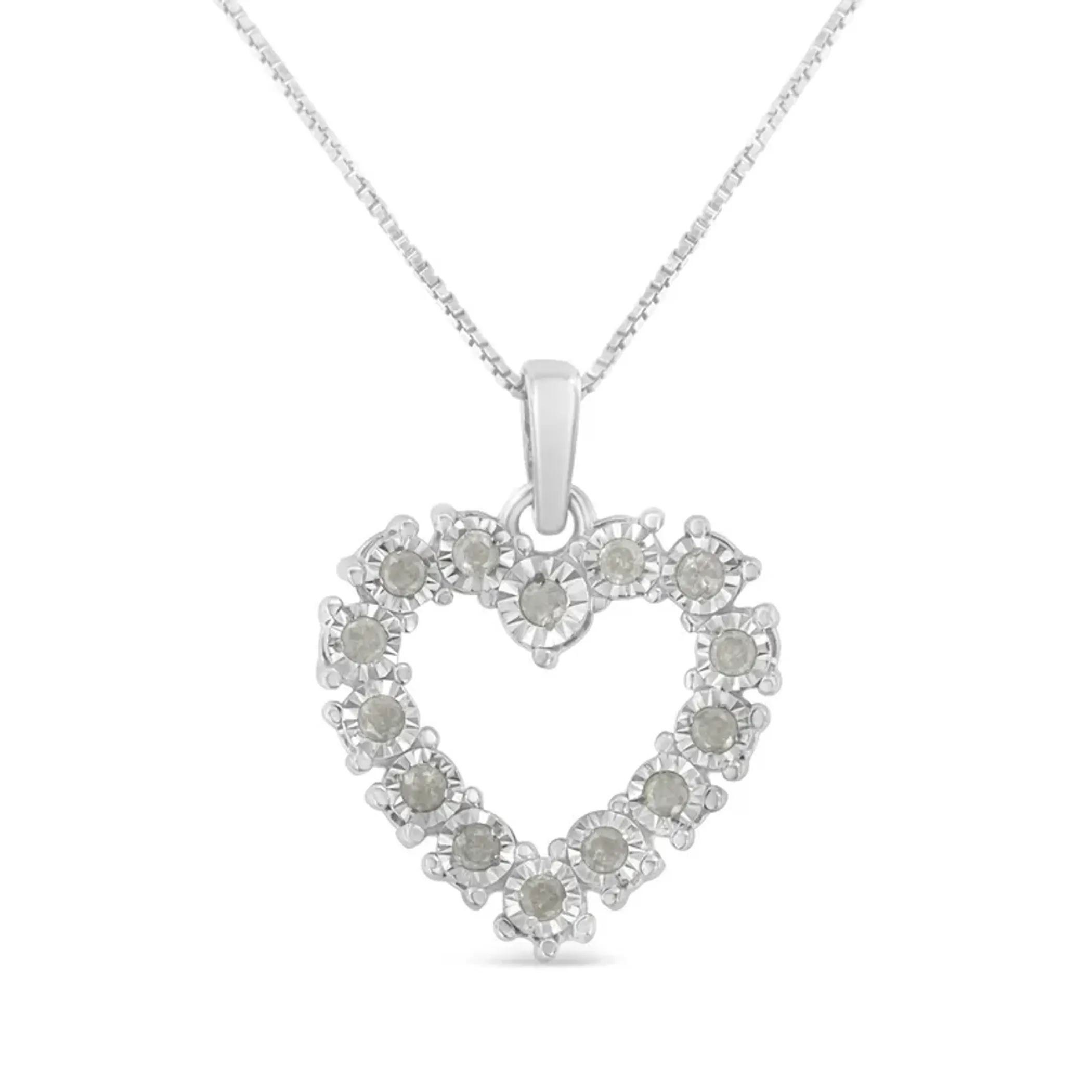 .925 Sterling Silver 1/3 Cttw Diamond Miracle-Set Open Heart 18" Pendant Necklace (I-J Color, I2-I3 Clarity)