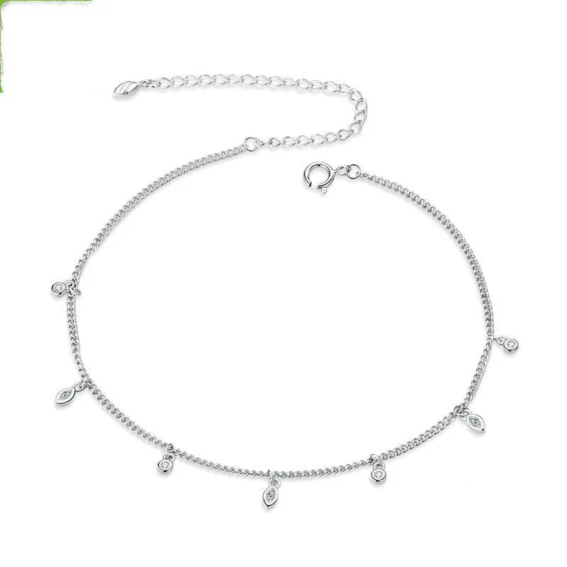 925 Sterling Silver Minimalism Tassel Chain Anklet for Women Bracelet for Foot Silver