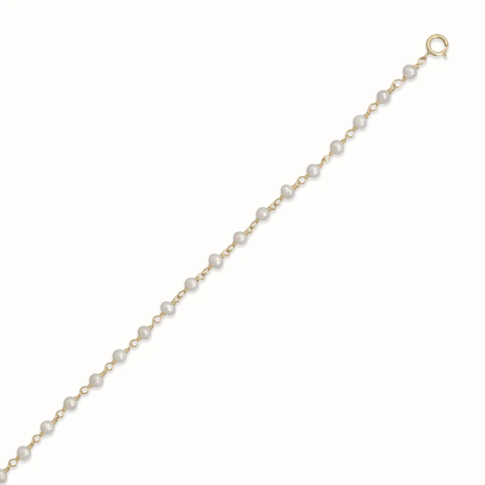 9.5"   1" 14 Karat Gold Plated Pearl Bead Anklet