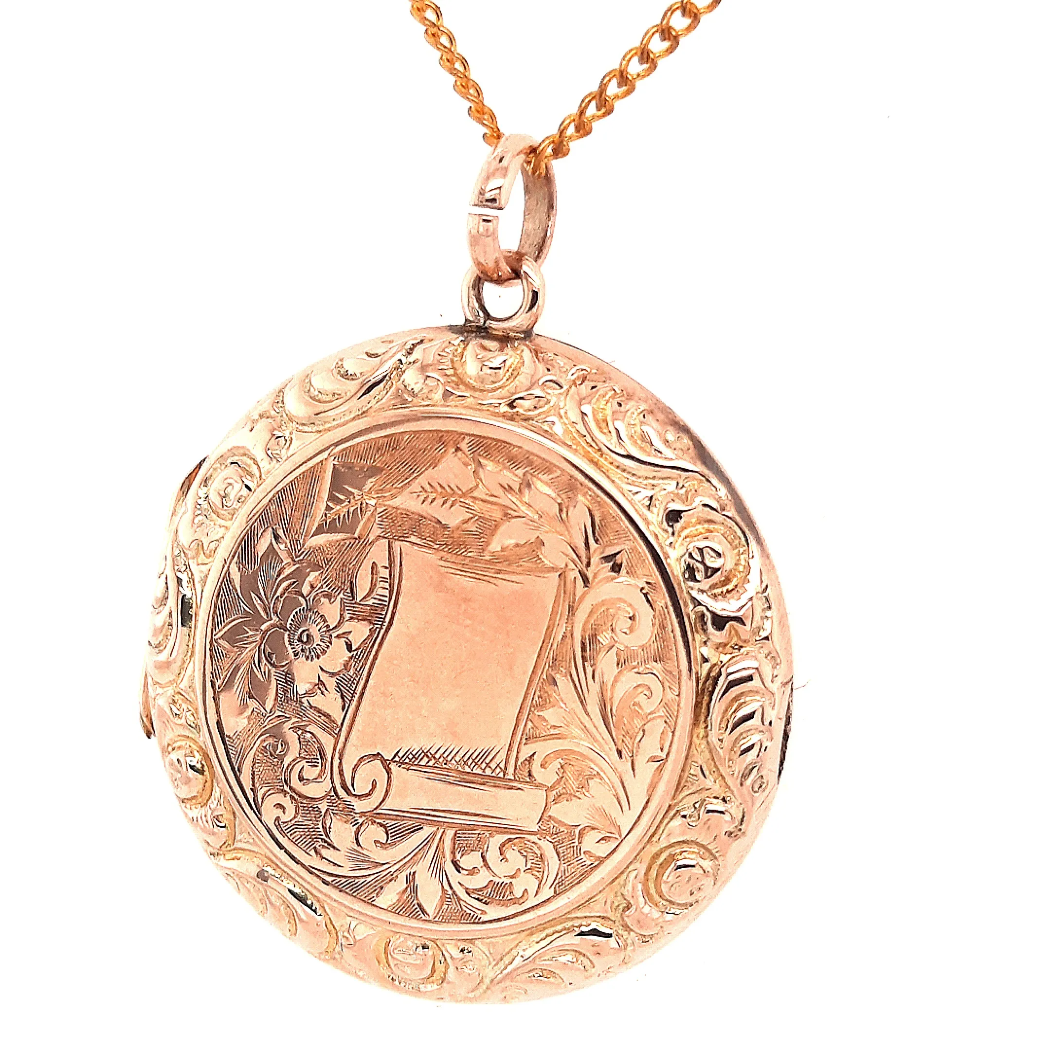 9ct Yellow Gold Hand Engraved Photo Locket Pendant