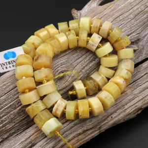 AAA Faceted Natural African Golden Yellow Opal Rondelle Wheel 10mm 12mm Beads 15.5" Strand