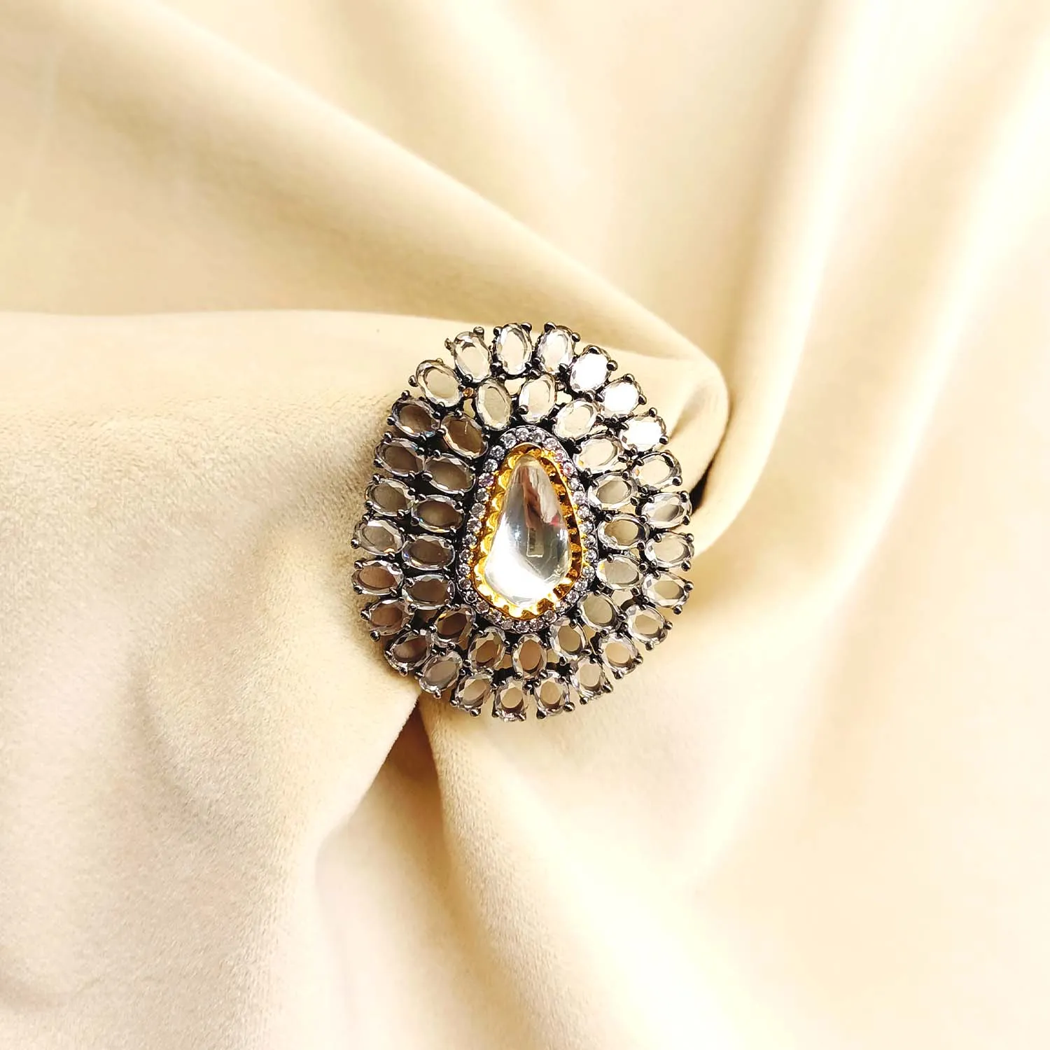 Ahalya Diamonds Victorian Polki Stud Ring