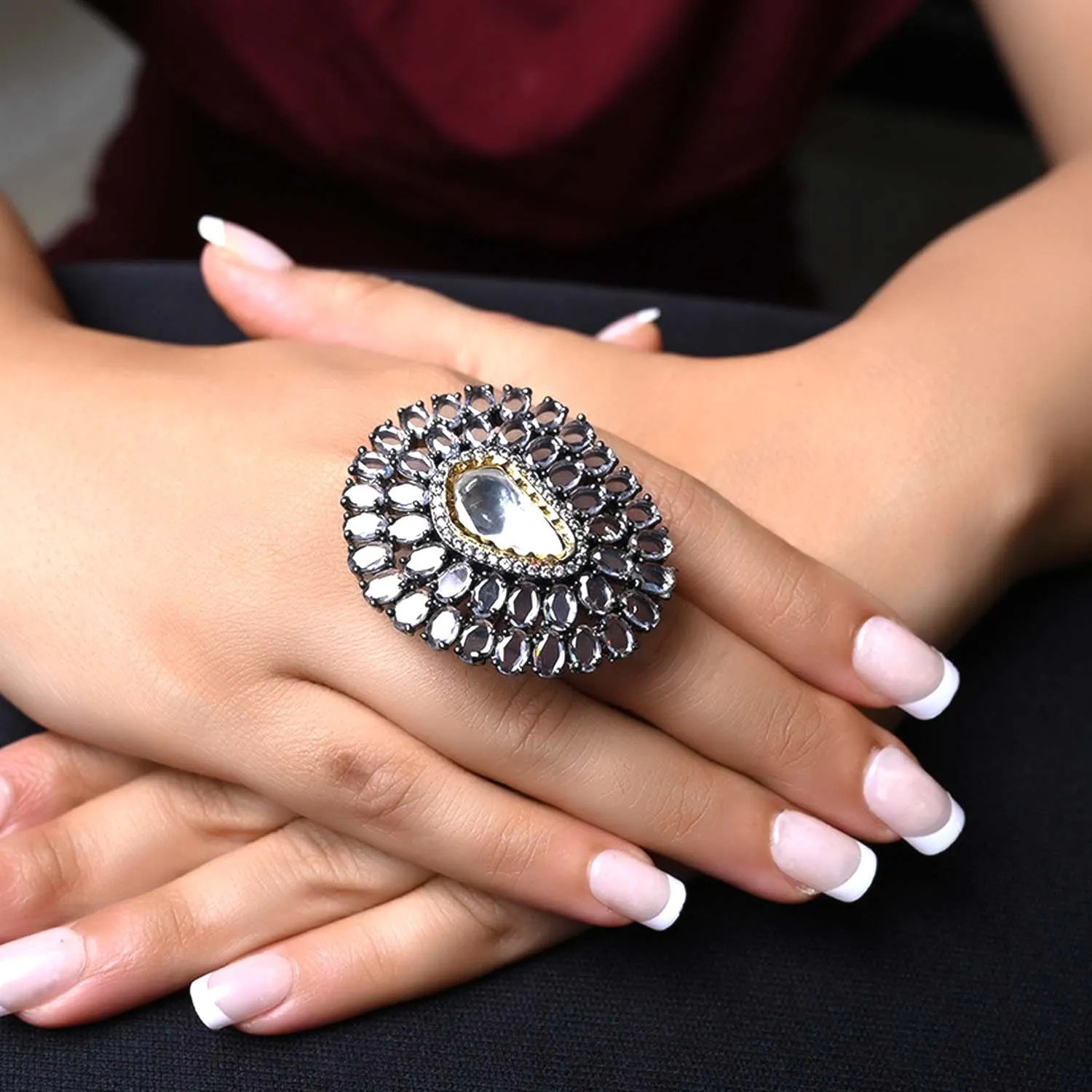 Ahalya Diamonds Victorian Polki Stud Ring