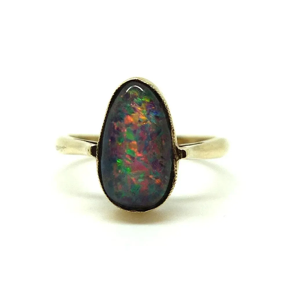 Antique Edwardian Black Opal Triplet 9ct Gold Ring