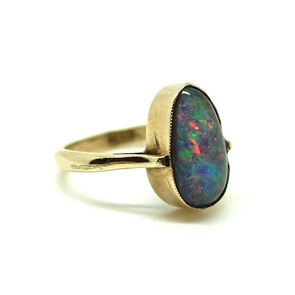 Antique Edwardian Black Opal Triplet 9ct Gold Ring