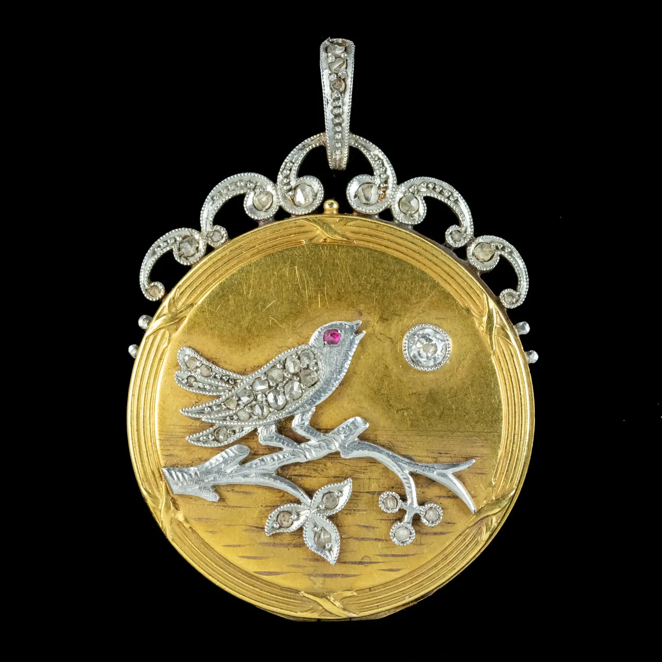 Antique Edwardian French Diamond Bird Locket 18ct Gold Platinum