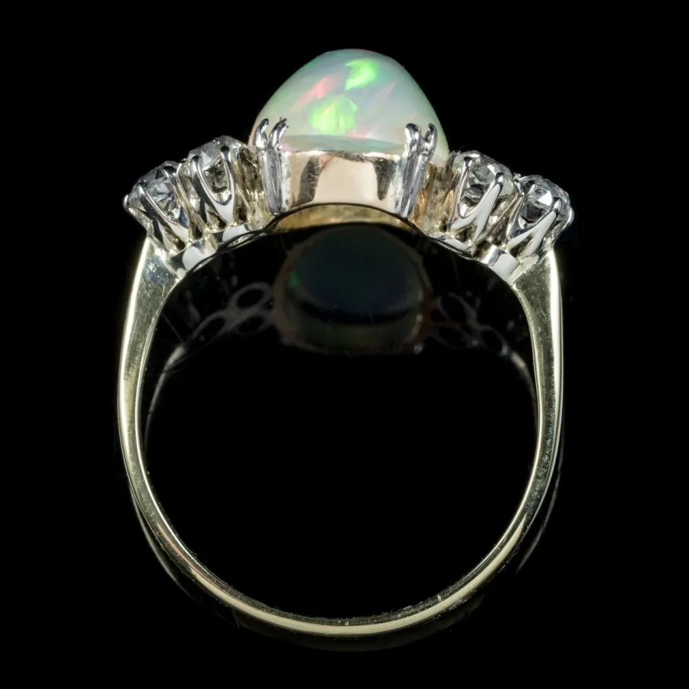 Antique Edwardian Opal Diamond Ring 18Ct Gold Circa 1910