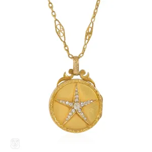 Antique gold and diamond star locket and chain