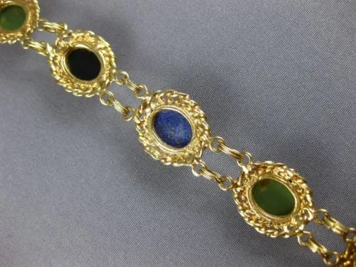 ANTIQUE LARGE & LONG AAA BLACK ONYX LAPAS & JADE 14KT YELLOW GOLD OVAL BRACELET