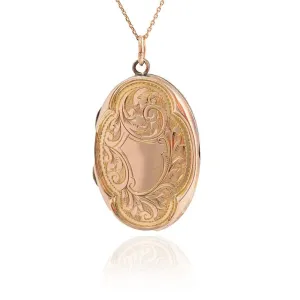 Antique Victorian 9ct Yellow Gold Oval Locket Necklace