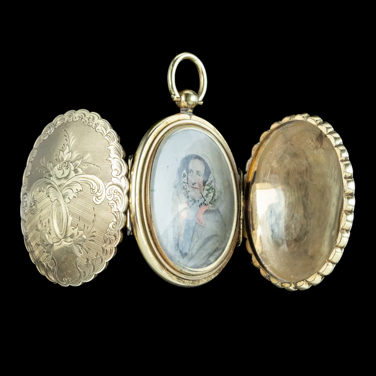 Antique Victorian Double Sided Mourning Locket With Hand Painted Portrait