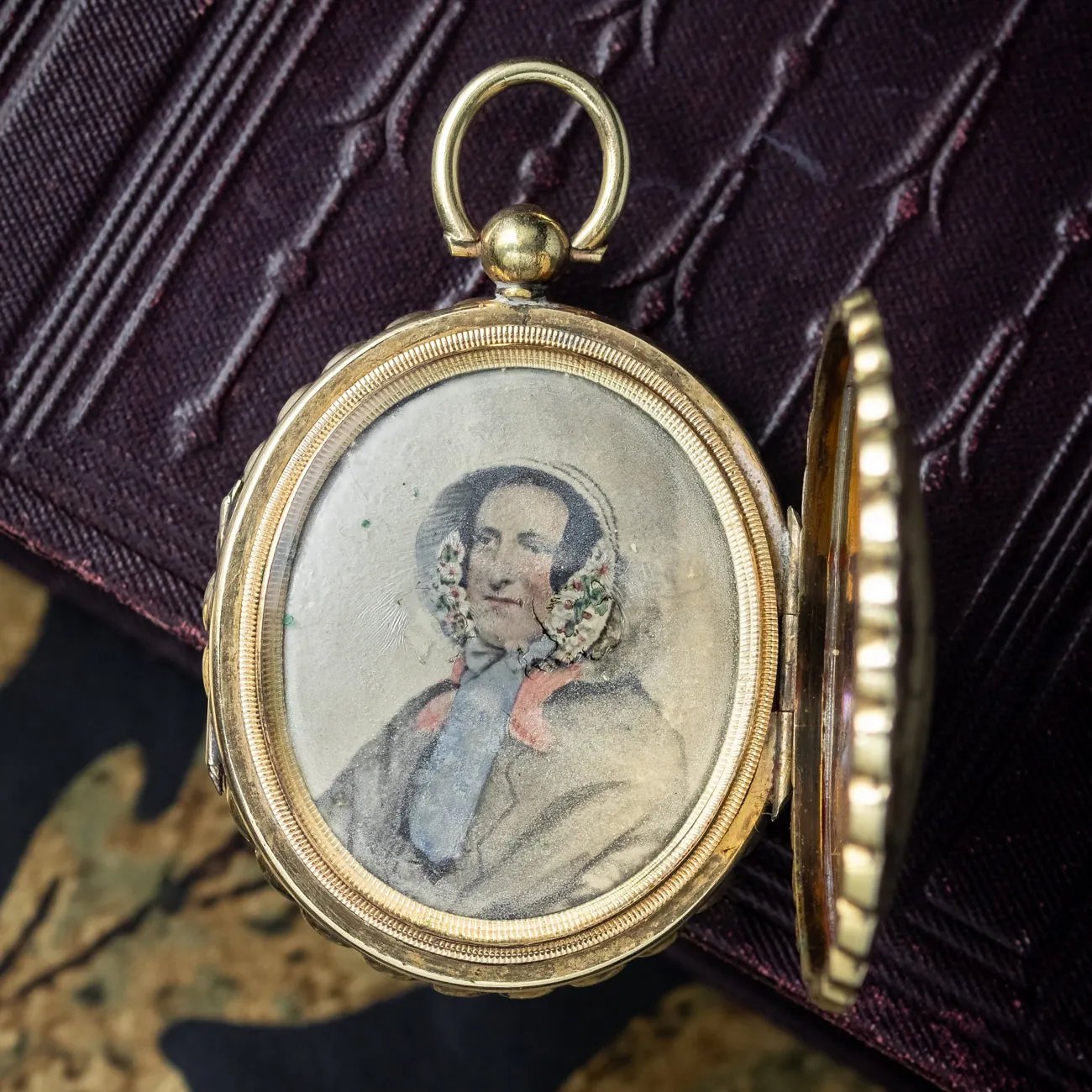 Antique Victorian Double Sided Mourning Locket With Hand Painted Portrait