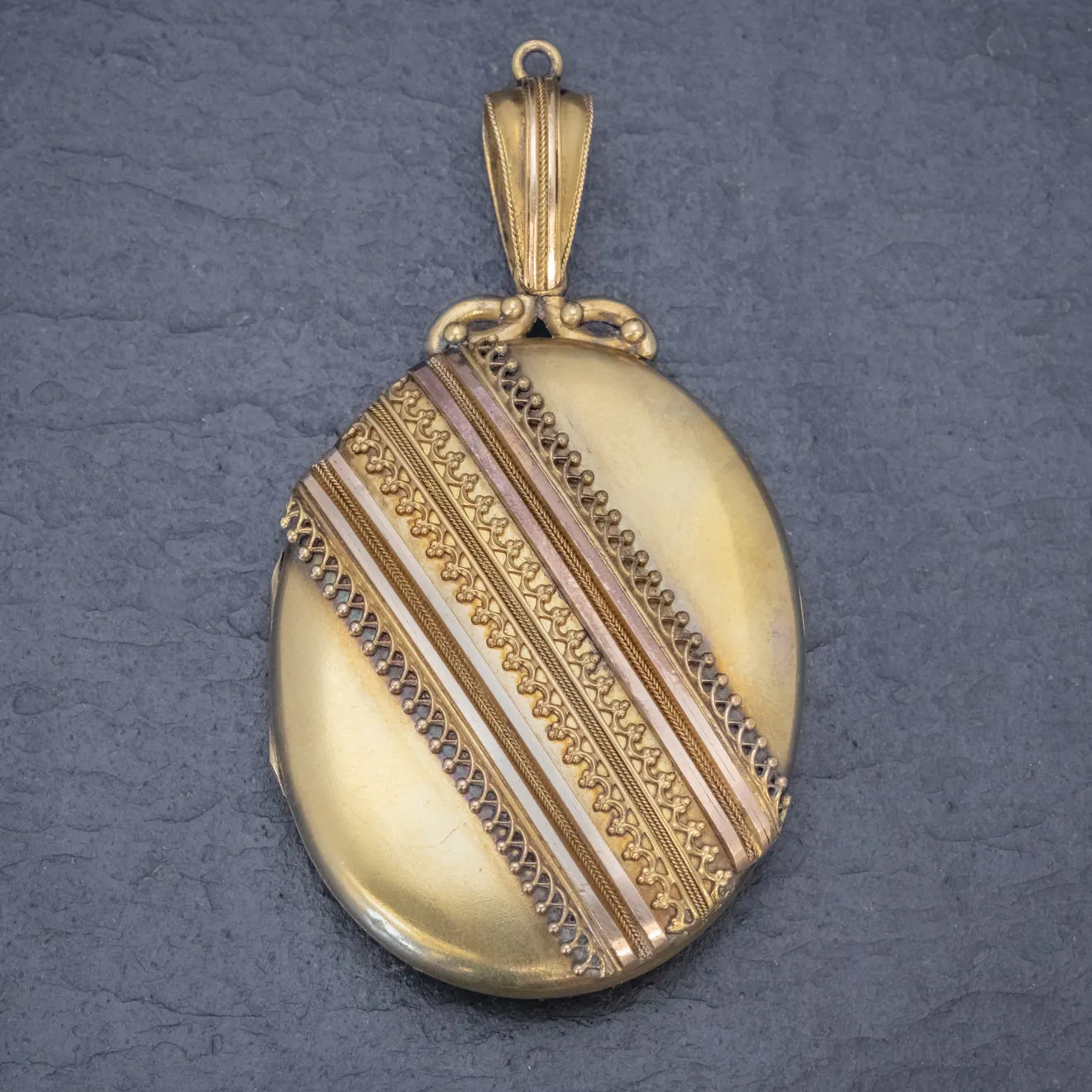 Antique Victorian Etruscan Revival Locket 18Ct Gold Circa 1880