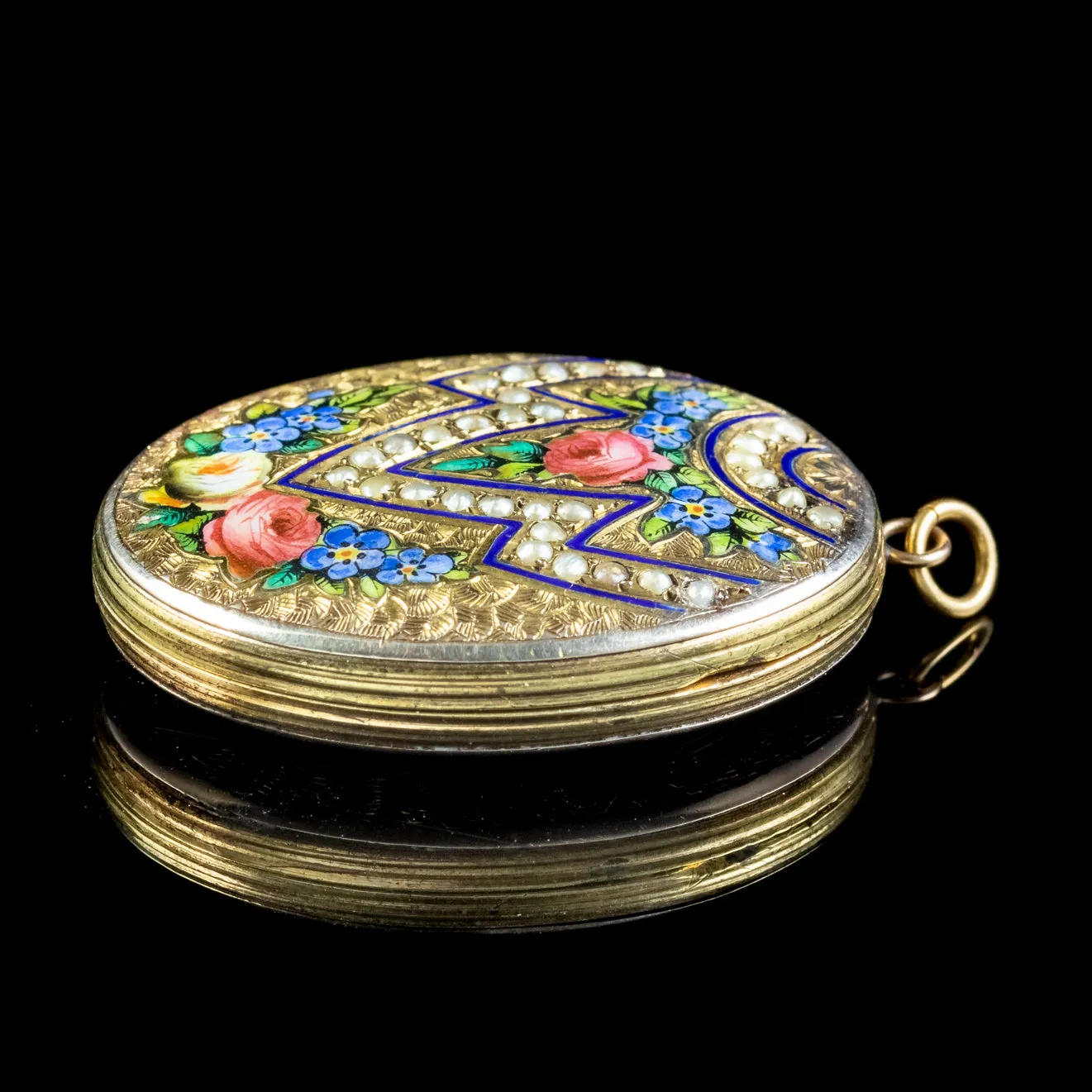 Antique Victorian Floral Pearl Enamel Locket 9ct Gold Circa 1880