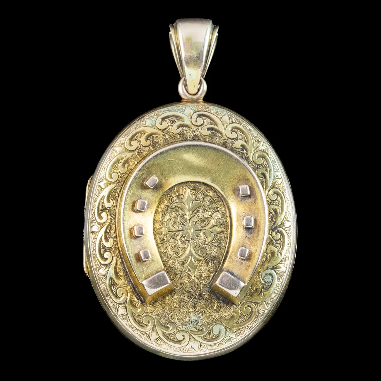 Antique Victorian Horseshoe Locket 18ct Gold With Coloured Photograph