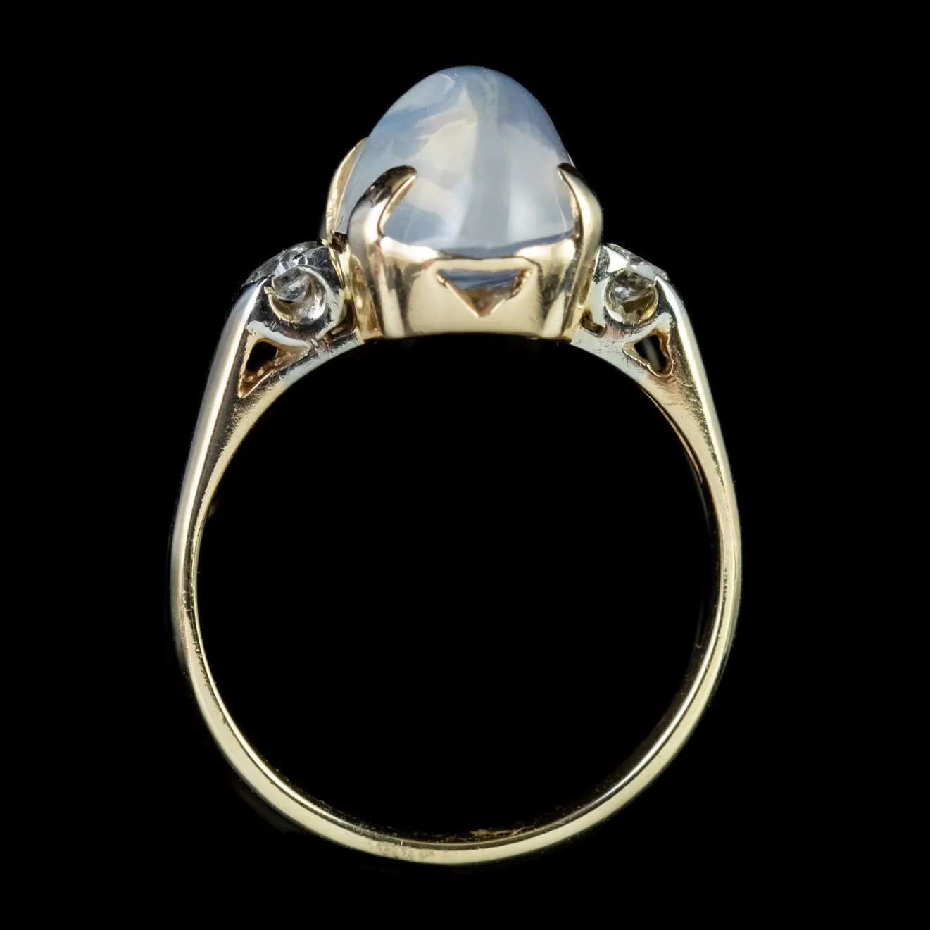 Antique Victorian Moonstone Diamond Ring 9Ct Gold Circa 1900