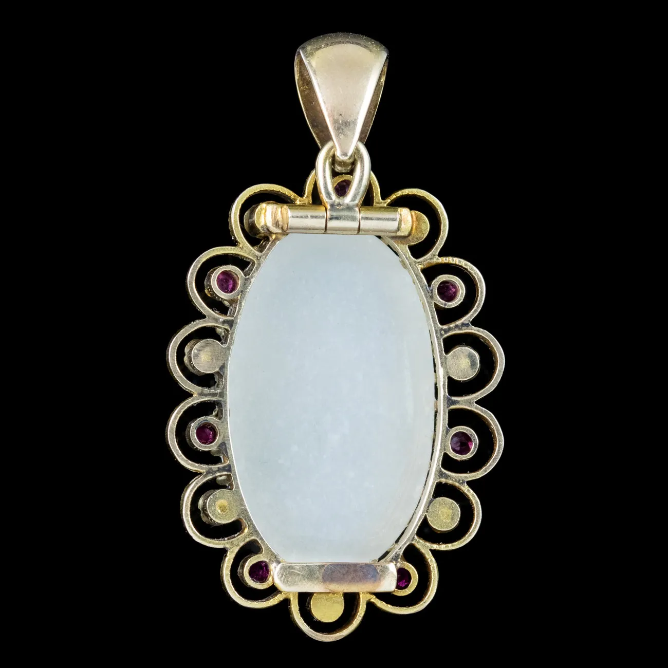 Antique Victorian Moonstone Ruby Pearl Pendant 15ct Gold 19.5ct Moonstone