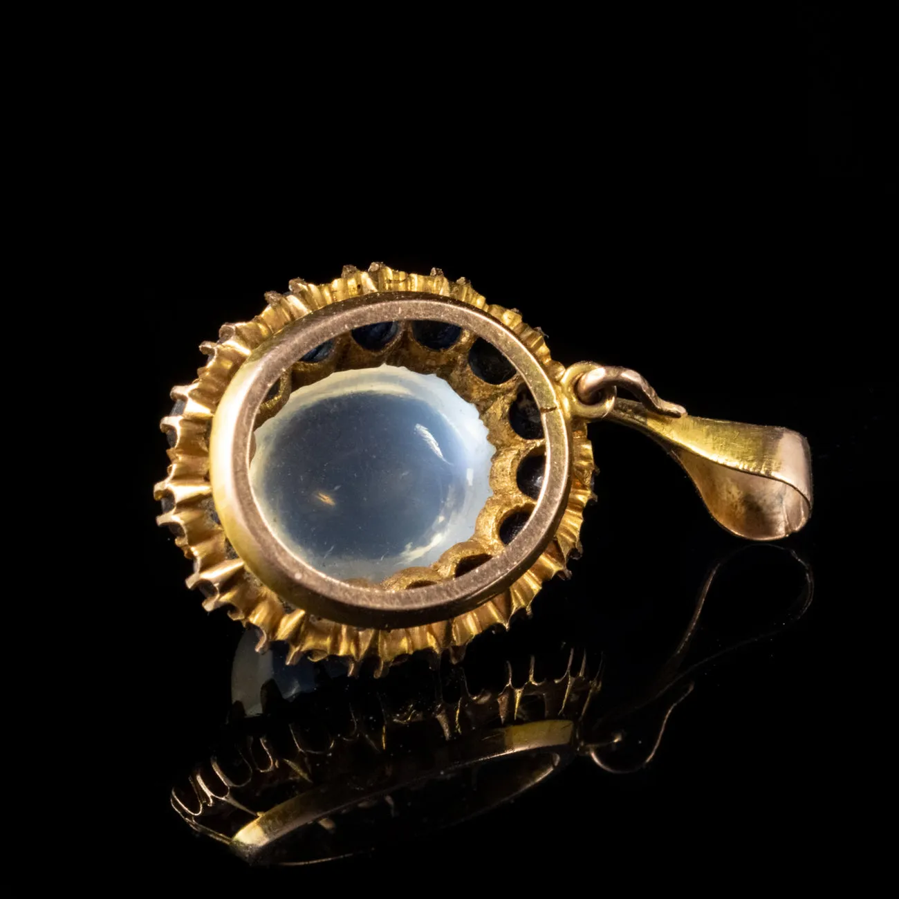 Antique Victorian Moonstone Sapphire Pendant 9Ct Gold Circa 1900