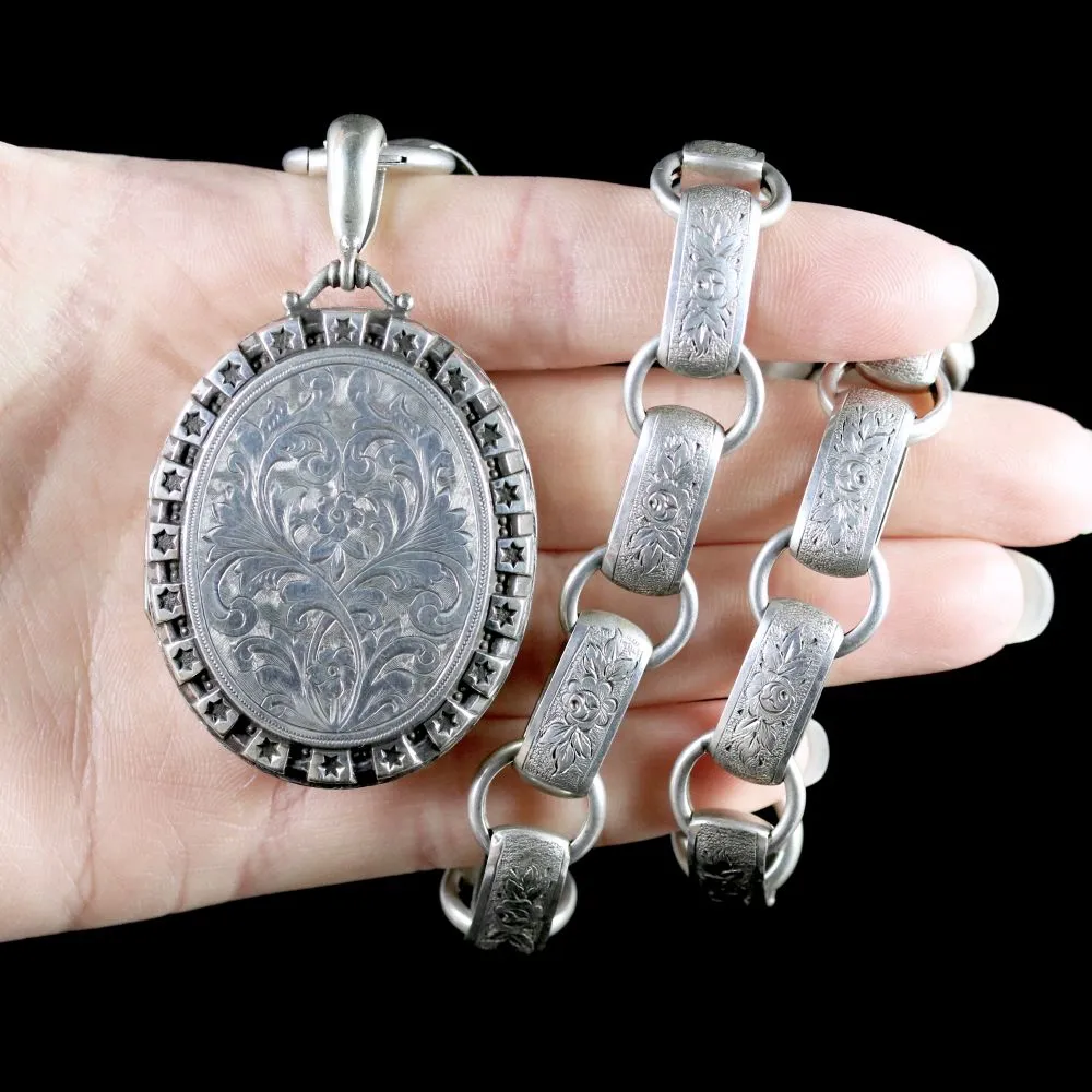 Antique Victorian Silver Locket Collar Dated 1880