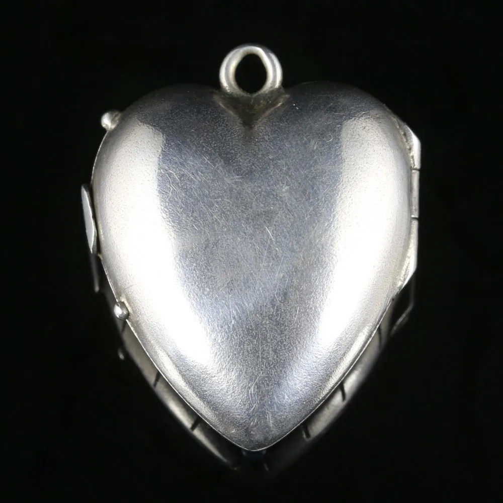 Antique Victorian Turquoise Heart Locket Silver Circa 1880