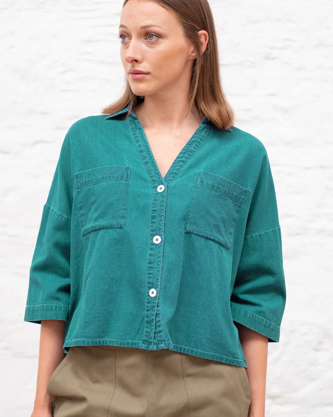 Ava Oversized Cropped Linen Blouse