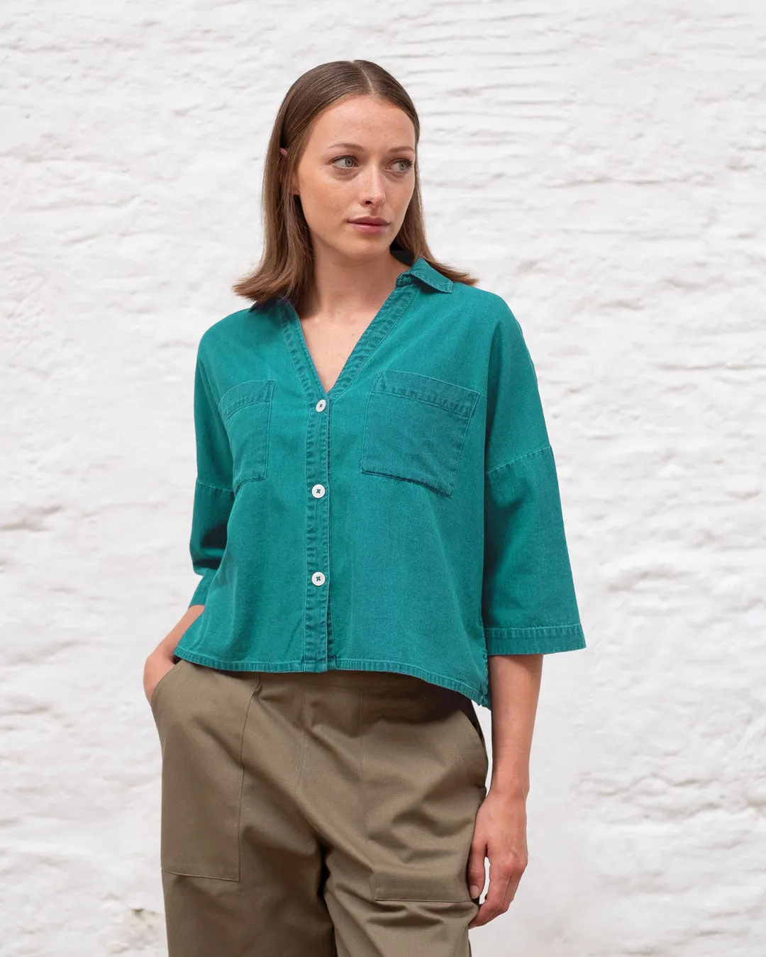 Ava Oversized Cropped Linen Blouse