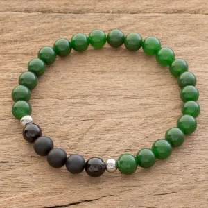 Awake Men's Jade and Agate Beaded Stretch Bracelet from Costa Rica