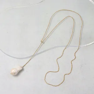 Baroque Pearl Gold Tone Slider Lariat Necklace