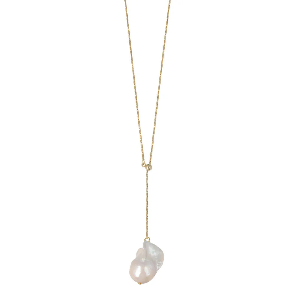 Baroque Pearl Gold Tone Slider Lariat Necklace