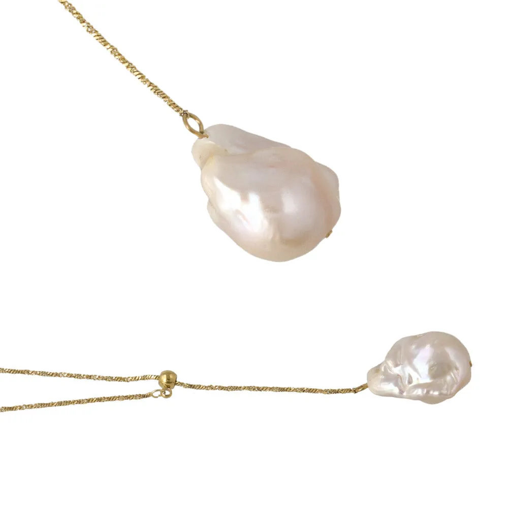 Baroque Pearl Gold Tone Slider Lariat Necklace