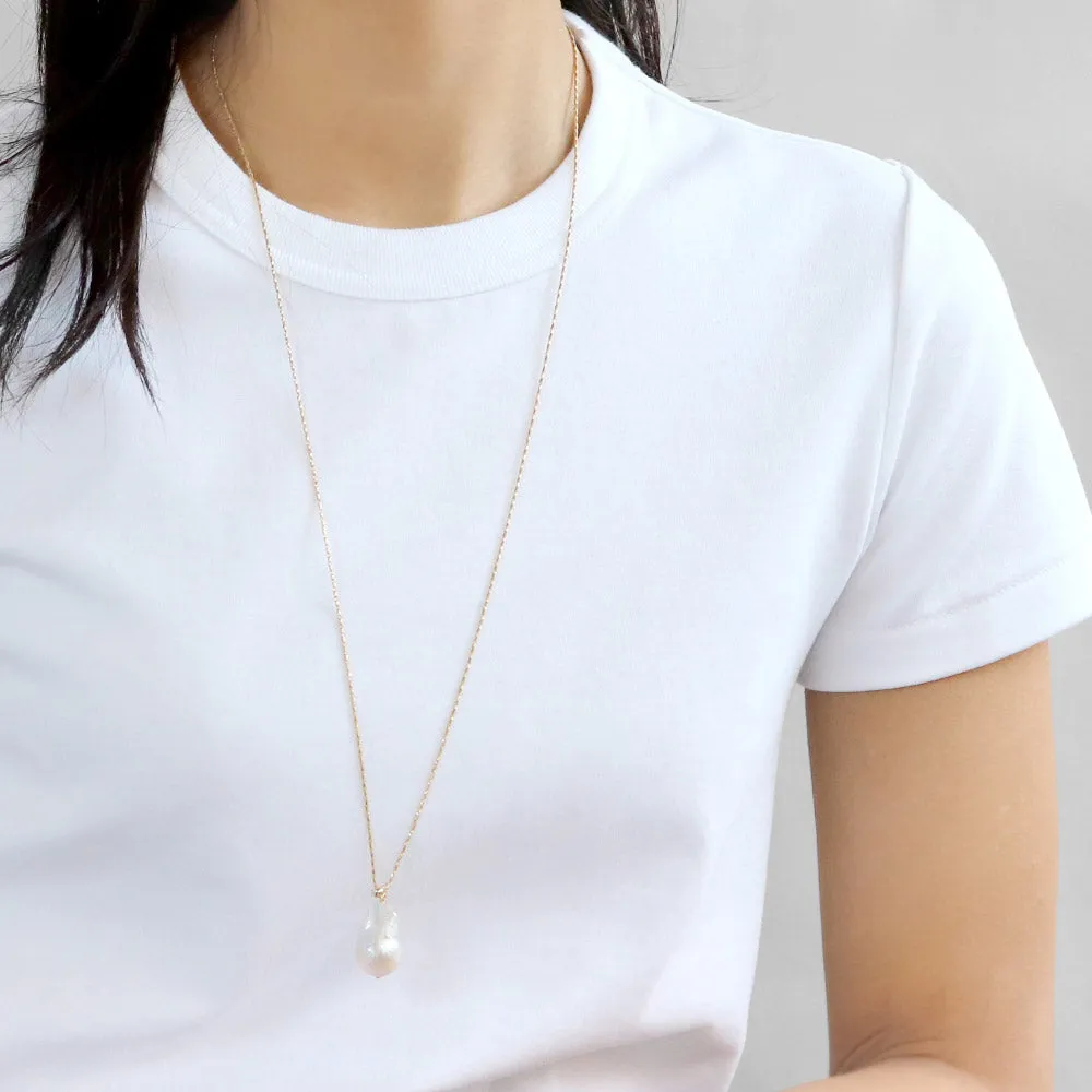 Baroque Pearl Gold Tone Slider Lariat Necklace