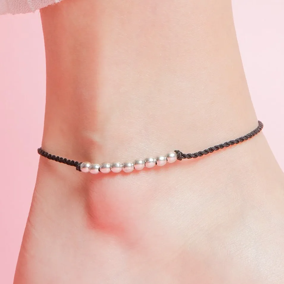 Beads Line Rhodium Plated 925 Sterling Silver Thread Anklet