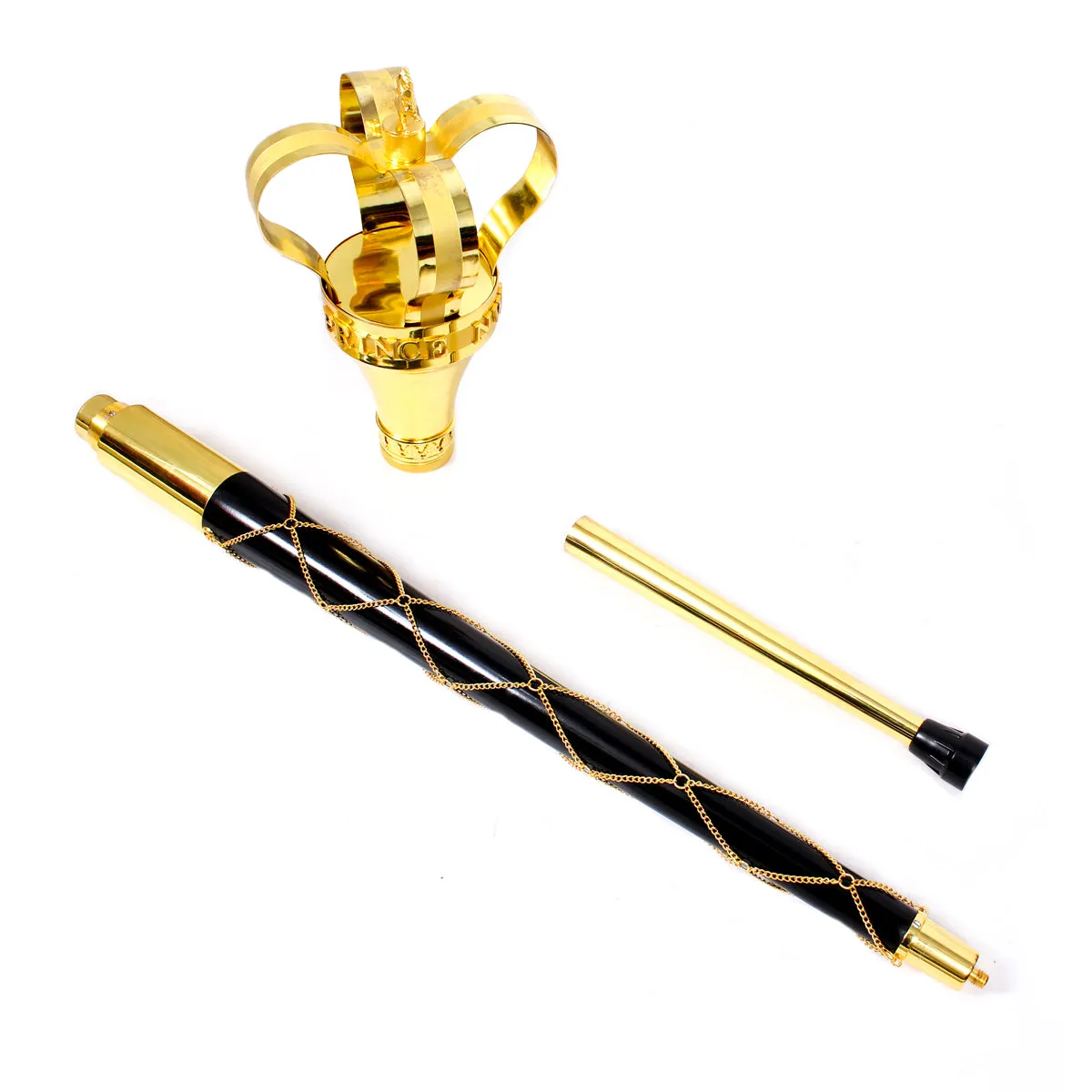 Big Crown Mace Gold Plated Black Shaft 3 Parts 60 Inches