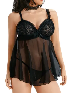 Black Plus Size Princess Babydoll with Choker and G-string