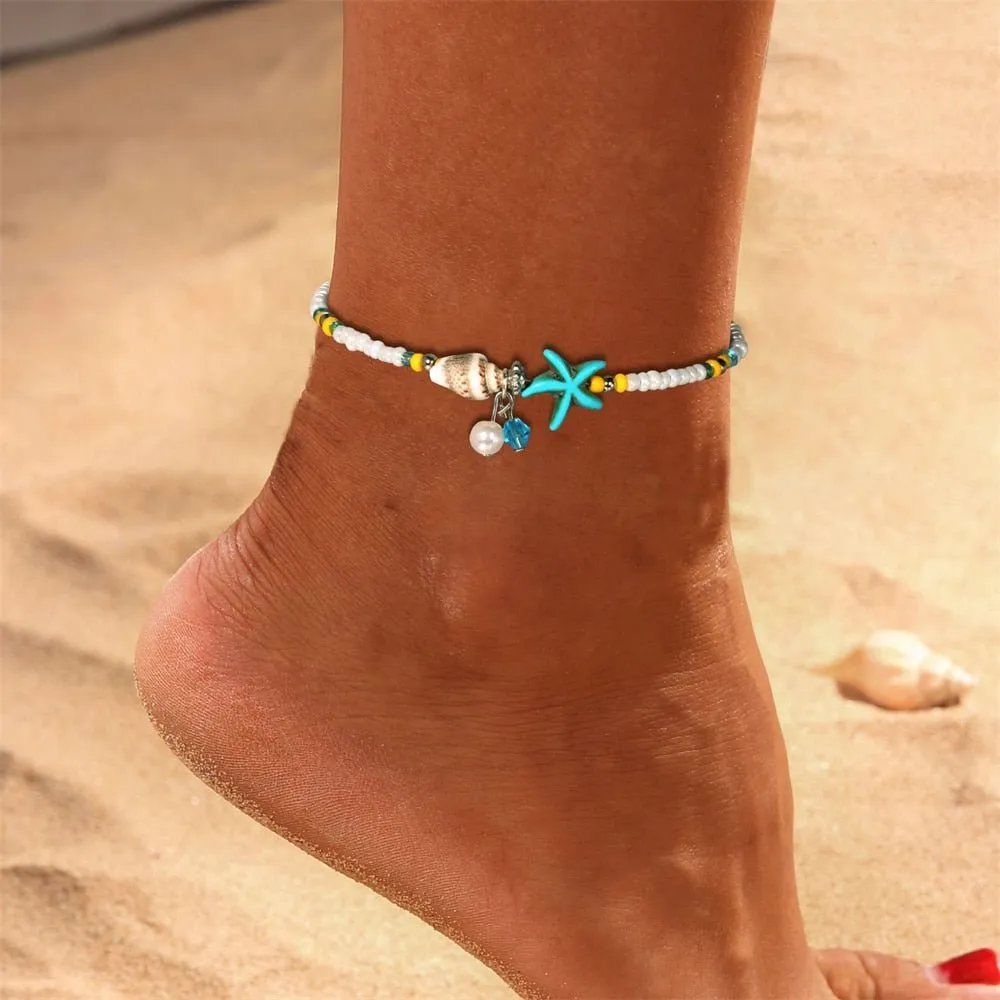 Boho Starfish Beaded Anklets