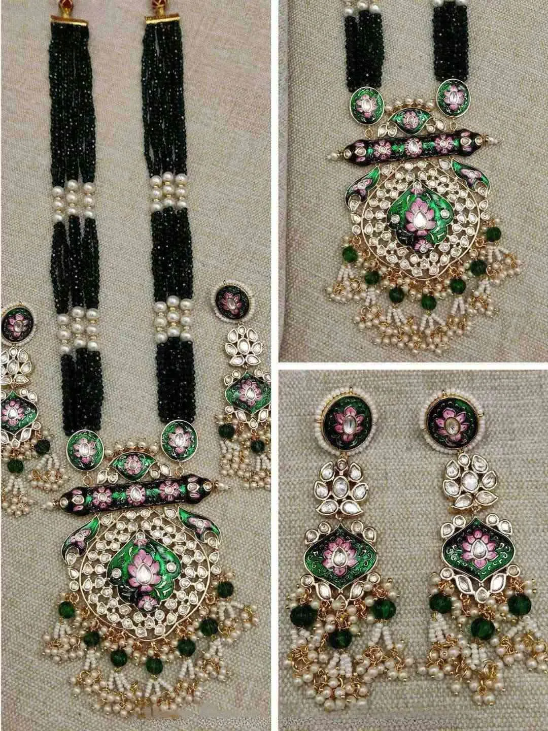 Brass Kundan Long Necklace Set