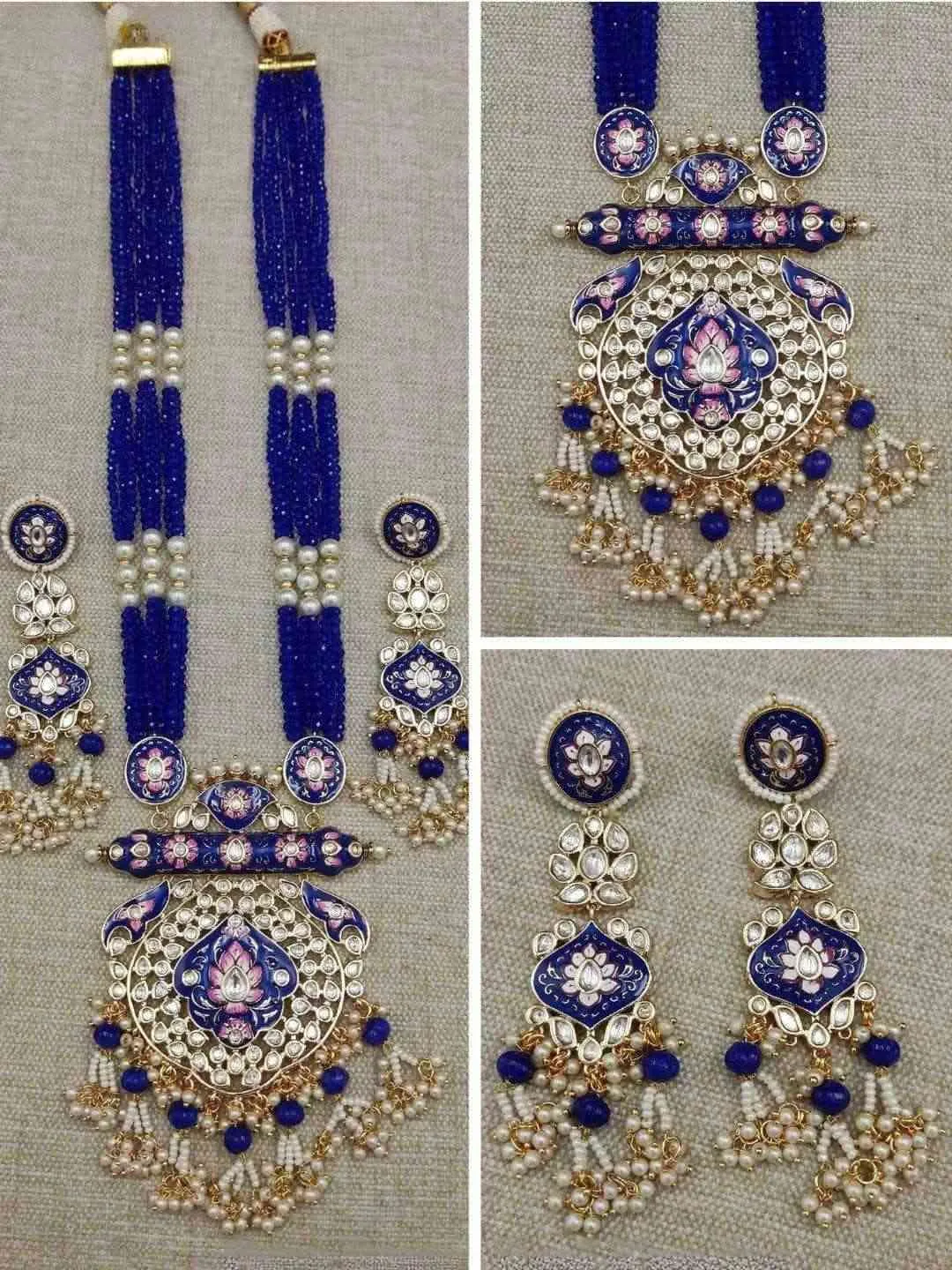 Brass Kundan Long Necklace Set