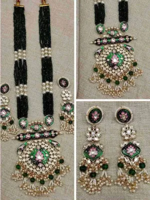 Brass Kundan Long Necklace Set