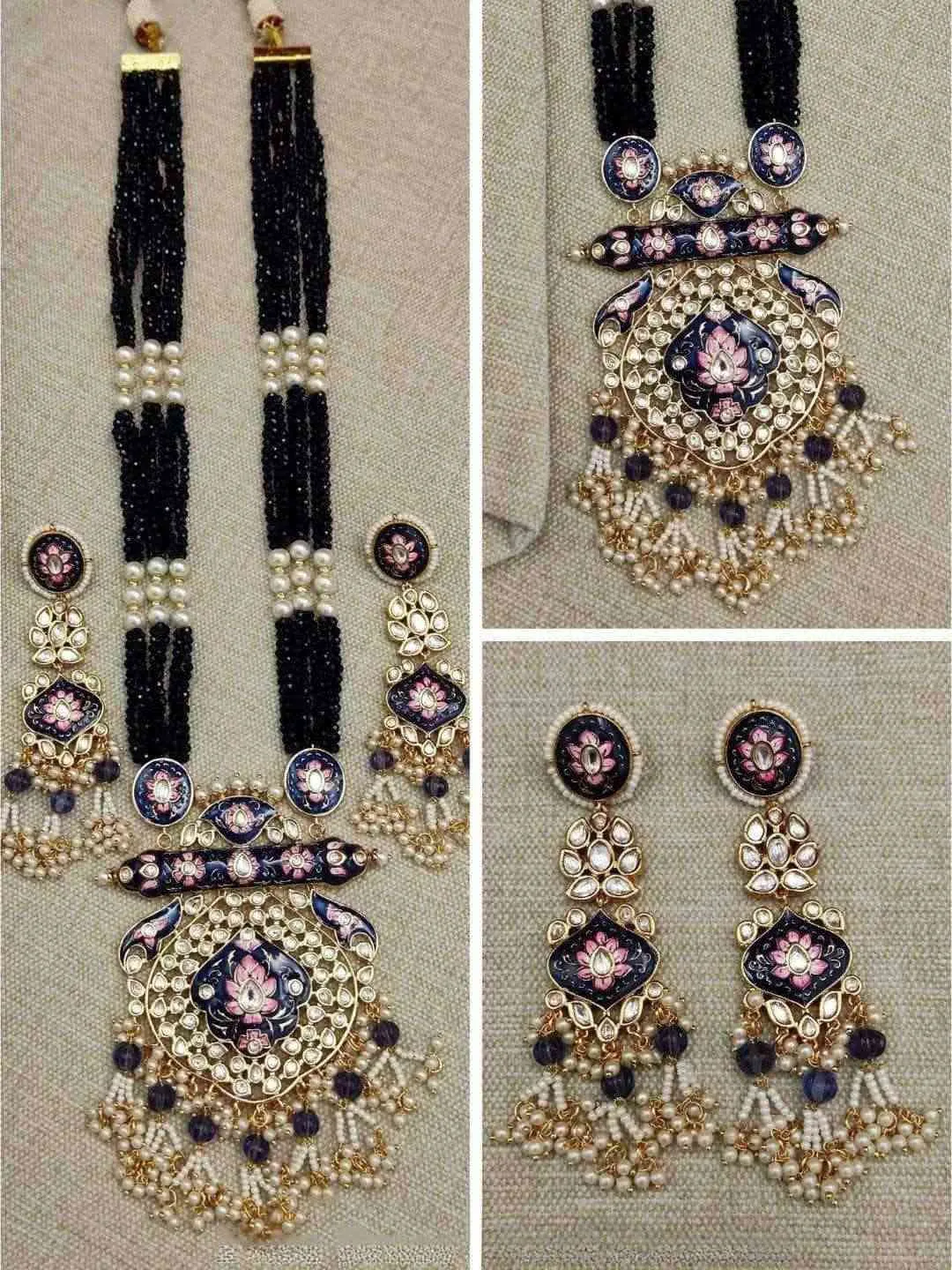 Brass Kundan Long Necklace Set