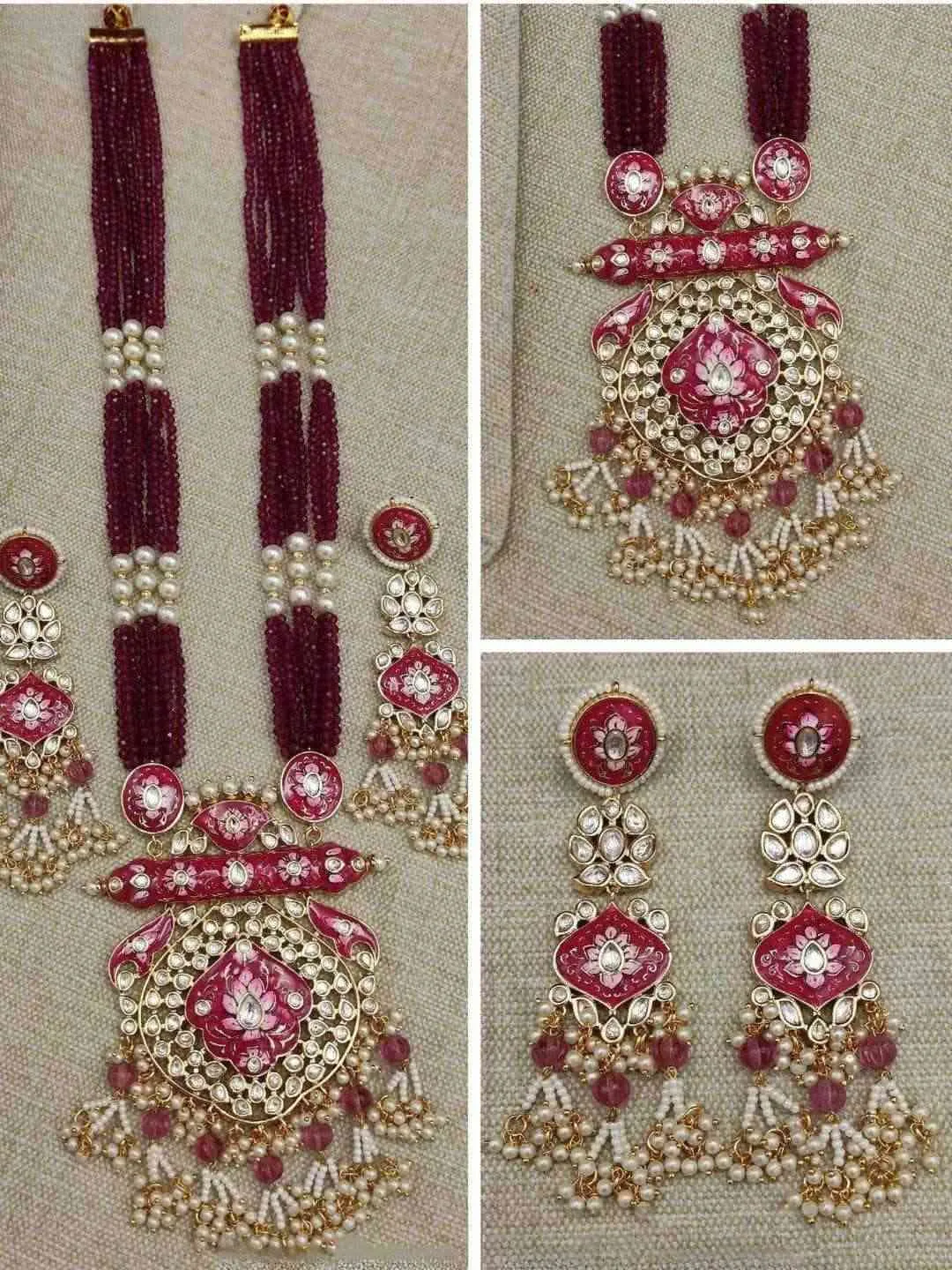 Brass Kundan Long Necklace Set