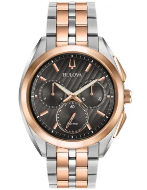 Bulova Mens Curv Chronograph - Two-Tone - Bracelet - Grey Dial - 30m