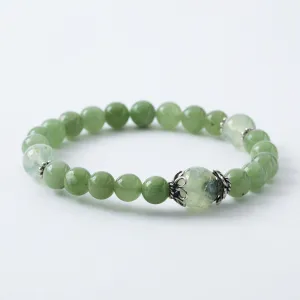 Burmese Jade Prehnite Stretchy Mala Bracelet